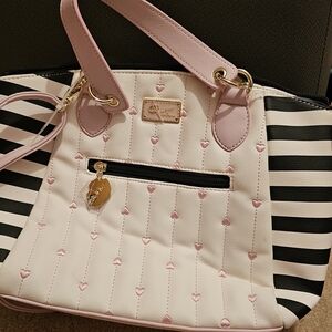 Betsey Johnson Pink and Black Striped Shoulder Bag